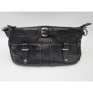 Etienne Aigne Logor Pebbled 100% Leather Shoulder Bag Handbag Black